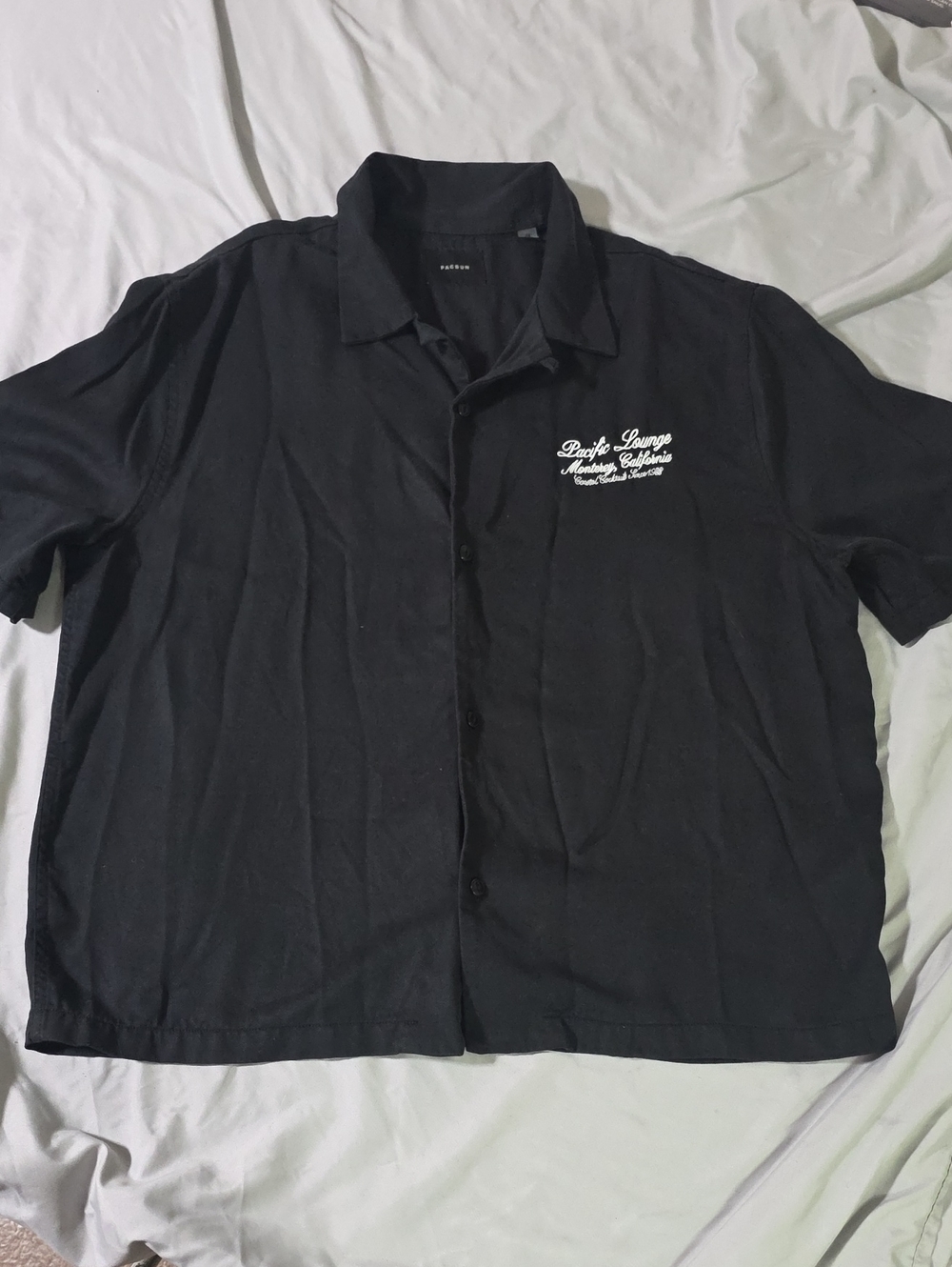 PacSun Black Short-Sleeve Button-Down with Script Chest Logo